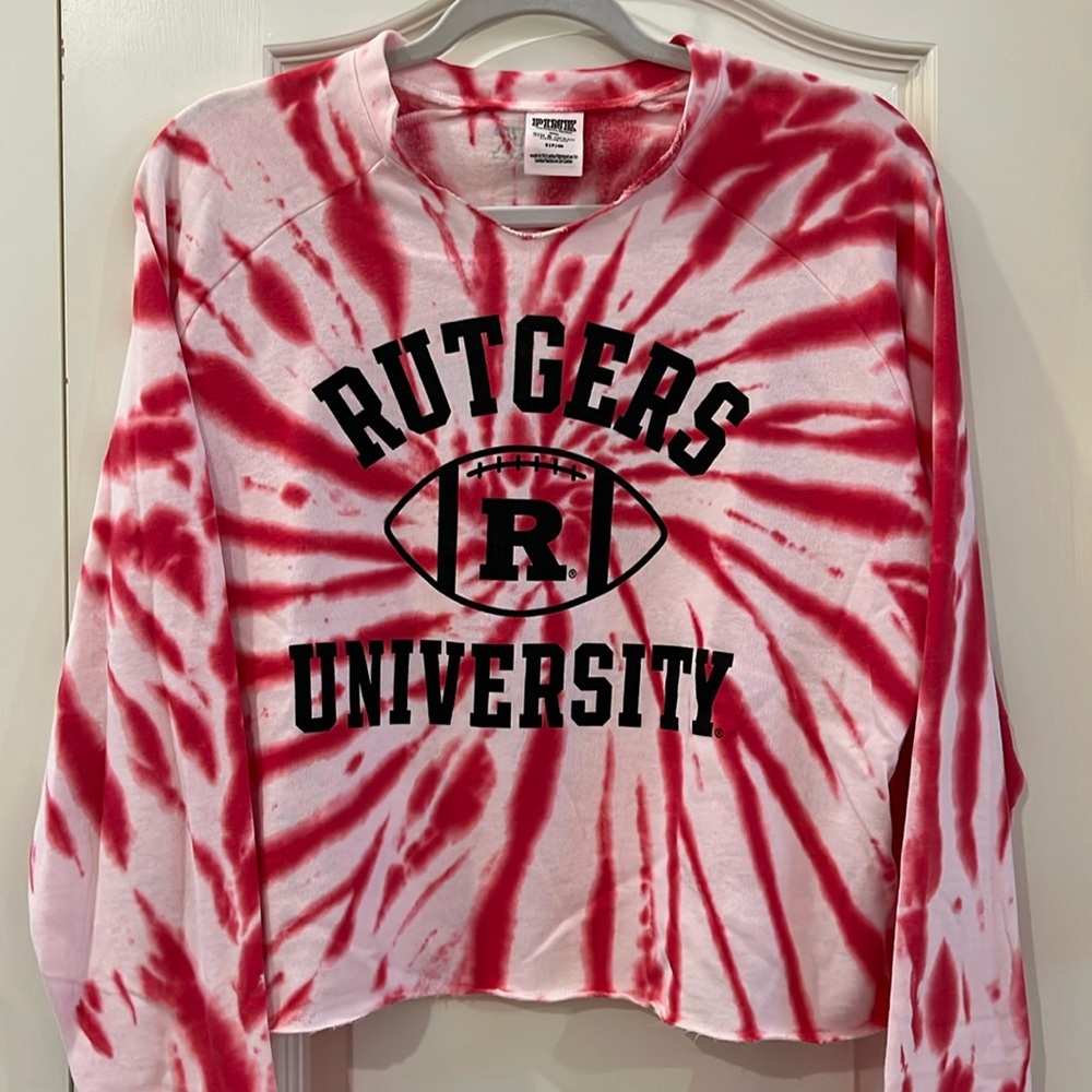 PINK x Rutgers Long Sleeve Top - Red/White Tie Dye